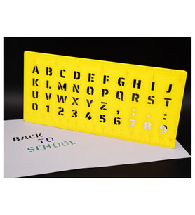 Alvera Alfabe, Rakam ve Cetvel Şablonu – 20 cm 3D Baskı Yazı Çizim Kalıbı - Sarı