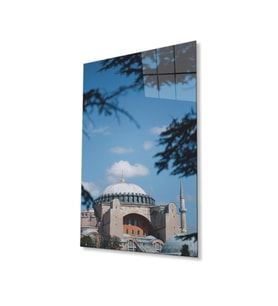 Ayasofya Cami Manzara Dini Duvar Dekoru Cam Tablo 4mm Dayanıklı Temperli Cam (Çok Renkli)