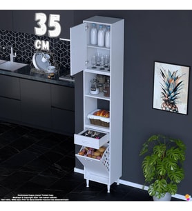 Eliusta Belin 35 cm Sepetli Çok Amaçlı Mutfak Kiler Dolabı Kapaklı Orta 2 Raflı Kahve Köşesi 35x226x32 cm