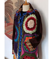 Hippybutik Kadın Kahverengi Mandala Desenli El Örgüsü Kapüşonlu Otantik Hırka / Astarsız Ceket (Acı Kahve)