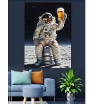 Astronot Bira İçiyor Dekoratif Kanvas - Mdf Ahşap Tablo