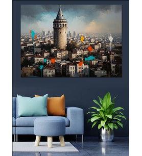 Galata Kulesi Ve İstanbul Panoraması Dekoratif Kanvas - Mdf Ahşap Tablo