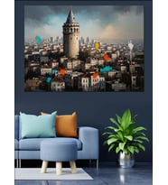 Galata Kulesi Ve İstanbul Panoraması Dekoratif Kanvas - Mdf Ahşap Tablo