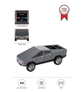 Torima D68 Gri CyberTruck Araba Tasarımlı Bluetooth Hoparlör 15W Güçlü Ses RGB LED /TWS/USB