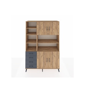 Hyperion Dolap 9 Raflı 4 Çekmeceli 4 Kapaklı 132x44x195 Çam-Çam/Antrasit