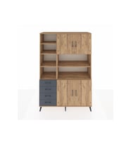 Hyperion Dolap 9 Raflı 4 Çekmeceli 4 Kapaklı 132x44x195 Çam-Çam/Antrasit