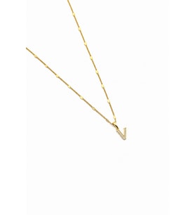 Xuping Gold Renkli, Zirkon Taşlı V Harfi Kolyesi - 45 cm (Anti-Alerjik)