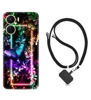 Vivo Y16 Kılıf Silikon Boyun Askılı İpli Desenli Silikon Butterfly Neon 1684