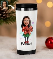 BK Gift Kişiye Özel Kadın Yılbaşı Karikatürlü Çelik Termos Bardak - 3, Yılbaşı Hediyesi, Yeni Yıl Hediyesi