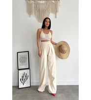 Neşeli butik kadın yıkamalı pamuk gabardin pantolon NBASP7017