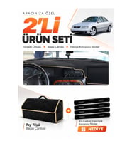 OPEL OMEGA (1993-2003) Uyumlu Torpido Örtüsü + Tay Tüyü Bagaj Çantası + Sticker Seti - Siyah Bej