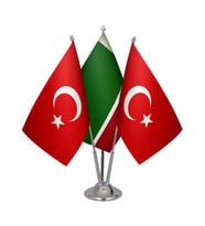 Masa Üstü Çeçenistan Bayrağı Türk Bayrağı Üçlü Krom Direk Masa Bayrak Seti