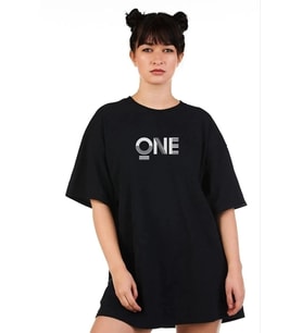 Kadın Baskılı T-Shirt Kısa Kol Bisiklet Yaka Oversize Rahat Kalıp Tişört - Siyah
