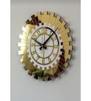Modern Gold Güneş Duvar Saati Dekoratif Türk Rakamlı Mdf Üzeri Aynalı Pleksi 60x60 Cm