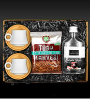 İkili Porselen Türk Kahvesi Fincanı & Apollon Çikolata Rüyası Kolonyası & Kahve Dünyası Türk Kahvesi Hediye Seti