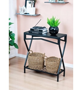 DEKORATİF METAL DRESUAR SİYAH AHŞAP RAFLI STAND ÇOK AMAÇLI SALON VE HOL RAFI
