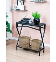 DEKORATİF METAL DRESUAR SİYAH AHŞAP RAFLI STAND ÇOK AMAÇLI SALON VE HOL RAFI