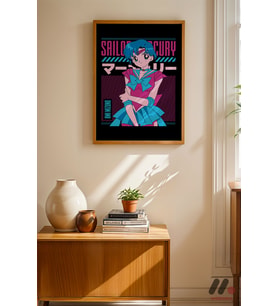 Sailor Moon Mercury Poster, Ahşap Çerçeveli Duvar Tablosu - Anime Severlere Özel Hediye