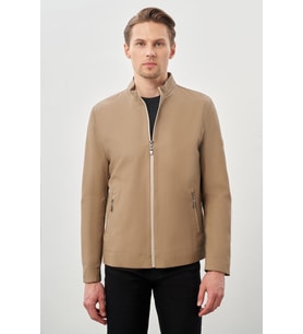 Bej Suni Deri Hakim Yaka Düz Yırtmaçsız Tam Astar Slim Fit Casual Deri Mont 1038245152