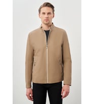 Bej Suni Deri Hakim Yaka Düz Yırtmaçsız Tam Astar Slim Fit Casual Deri Mont 1038245152
