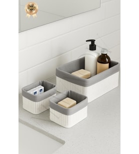 Bambu Ev ve Banyo Düzenleyici Kutular 3'lü Set Beyaz