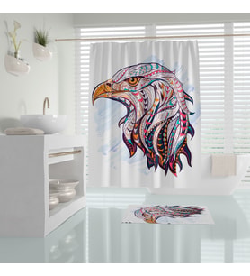 Duş Perdesi Kartal Desenli Dijital Baskılı Banyo Perdesi 180x200 cm Tek Kanat Banyo Perdeleri (Çok Renkli)