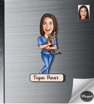 Kişiye Özel Veteriner Hekim Kadın Ahşap Magnet -5
