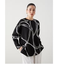 LCW EVERYDAY Siyah Bisiklet Yaka Desenli Oversize Kadın Sweatshirt
