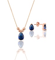 Söğütlü Silver Gümüş rose safir renkli dorica damla kolye ve çivi modeli küpe seti