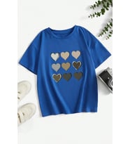 Unisex Kalp Baskılı T-shirt (Mavi)