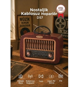 Torima Bluetooth Hoparlör Nostaljik Radyo Kablosuz Speaker D57 Kahverengi