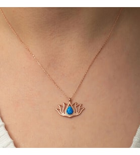 Opal  Taşlı Rose Lotus Çiçegi 925 Ayar Gümüş Kadın Kolye