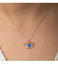 Opal  Taşlı Rose Lotus Çiçegi 925 Ayar Gümüş Kadın Kolye