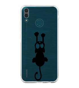 Huawei Y9 2019  Kamera korumalı Kapak Çizgi Kedi (Siyah) Tasarımlı Şeffaf Kılıf