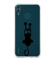 Huawei Y9 2019  Kamera korumalı Kapak Çizgi Kedi (Siyah) Tasarımlı Şeffaf Kılıf