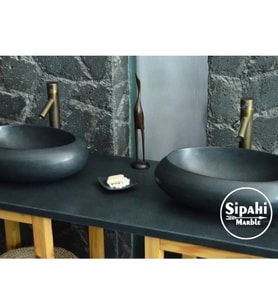 Sipahi Marble Bazalt Siyah Bombeli Kayık Lavabo