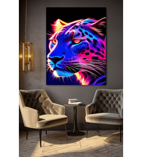 NEON REKLİ LAOPAR KANVAS TABLO EV DUVAR SALON OFİS DÜKKAN HEDİYELİK DEKARASYON SÜSÜ (Çok Renkli)