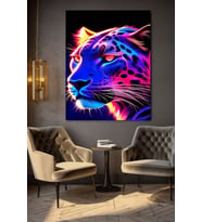 NEON REKLİ LAOPAR KANVAS TABLO EV DUVAR SALON OFİS DÜKKAN HEDİYELİK DEKARASYON SÜSÜ (Çok Renkli)