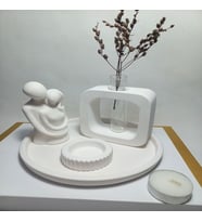 Kare Formlu Cam Tüplü Sarılan Sevgili Dekoratif Mumluk Set Pembe (Beyaz)