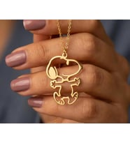 Kişiye Özel 925 Ayar Gümüş Peanuts Snoppy Karakter Kolye (Gold)