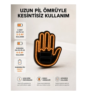 Mey İthalat® Pilli Led Işık Araç Camı İçin Uzaktan Kumandalı El Simgesi