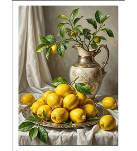 Limonlar Ve Vazoda Limon Çiçeği Dekoratif Kanvas - Mdf Ahşap Tablo