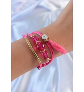 Pembe Zirkon Taşlı İpli Püskül Detay Çoklu Bileklik 5886 - HPSBYI2606-2310