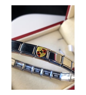 Erkek Kadın Çelik Bileklik - Porsche Logo Model Italy Nomi Charm • Sevgiliye • Eşe • Babaya (Gümüş)