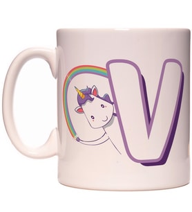 V Harfi Unicorn Boynuzlu At Tasarım Renkli Harfli Kupa Bardak