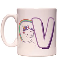 V Harfi Unicorn Boynuzlu At Tasarım Renkli Harfli Kupa Bardak