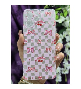 Xiaomi Redmi 12 Uyumlu Kurdele ve Kiraz Desenli Şeffaf Telefon Kılıfı