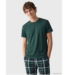 LC WAIKIKI Yeşil Bisiklet Yaka Erkek Pijama Üst