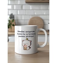 Mizahi Yazılı Sevimli Tasarımlı 330ml Baskılı Beyaz Seramik Kupa Bardak