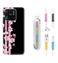 Xiaomi Redmi Note 7 8 9 Pro 10 2022 10 Pro 10S Kılıf Kablo Koruma Spiral Silikon Pink Flowers 3 1393